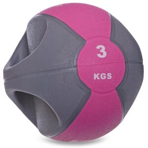 М'яч медичний медбол з двома ручками Zelart FI-2619-3 3кг сірий рожевий