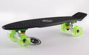 Скейтборд пластиковий Penny LED WHEELS FISH 22in зі світними колесами SK-405-7 (чорний-сал-сал)
