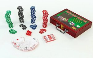 Набір для покеру в дерев'яному кейсі IG-6642 на 200 фішок номіналом (2 кол. карт,5куб)