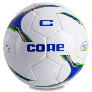 М'яч футбольний №5 PU SHINY CORE FIGHTER CR-028 (№5, 4 сл., зшитий вручну, білий-синій-зелений)