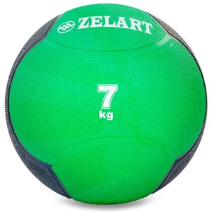 М'яч медичний медбол Zelart Medicine Ball FI-5121-7 7кг (гума, d-28,5 см, зелений-чорний)