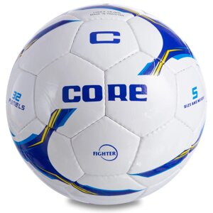 М'яч футбольний №5 PU SHINY CORE FIGHTER CR-026 (№5, 4 сл., зшитий вручну, білий-синій-блакитний)