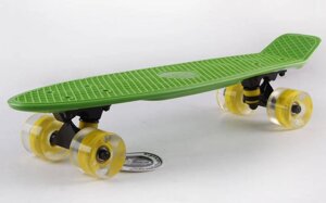 Скейтборд пластиковий Penny LED WHEELS FISH 22in зі світними колесами SK-405-8 (салат-чер-жовтий)