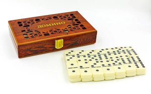 Доміно настільна гра в дерев'яній коробці IG-5010E (кістки-пласт, h-4,9 см,р-р кор. 20,5x12,5х4см)