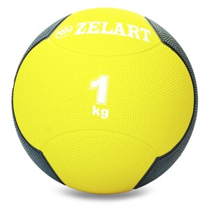 М'яч медичний медбол Zelart Medicine Ball FI-5121-1 1кг (гума, d-19см, жовтий-чорний)
