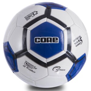 М'яч футбольний №5 PVC Зшитий машинним способом CORE ATROX CRM-051 (№5, 5сл., білий-чорний-синій)