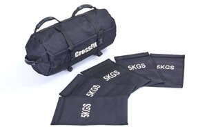 Сумка для кроссфита Sandbag FI-6232-2 50LB (PU, вага до 23 кг, 5 філлеров для піску, чорний)