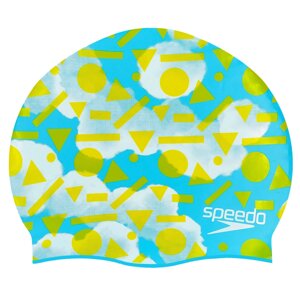 Шапочка для плавання дитяча SPEEDO JUNIOR SLOGAN PRINT 808386B955 (силікон, блакитний-жовтий)