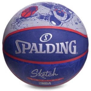 Мяч баскетбольный резиновый SPALDING NBA Sketch 2.0 83677Z №7 синий-серый в Киеве от компании Спортивный интернет - магазин "One Sport"