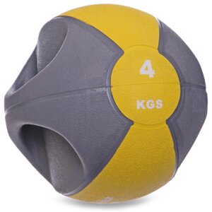 М'яч медичний медбол з двома ручками Zelart FI-2619-4 4кг сірий-жовтий в Києві от компании Спортивный интернет - магазин "One Sport"