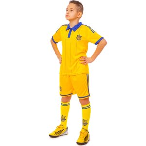 Комплект футбольної форми Zelart УКРАЇНА CO-3900-UKR-14Y-ETM1720 XS-M (футболка, шорти, гетри) кольору в