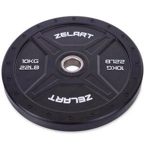 Бамперні диски для кроссфита Bumper Plates гумові d-51мм Zelart TA-2258-10 10кг (d-45см, чорний)