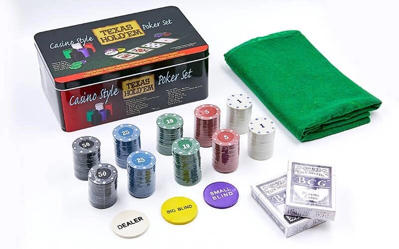Покерний набір в металевій коробці-200 фішок IG-1104215 (з номіналом,2 кол. карт, полотно) від компанії Спортивний інтернет - магазин "One Sport" - фото 1