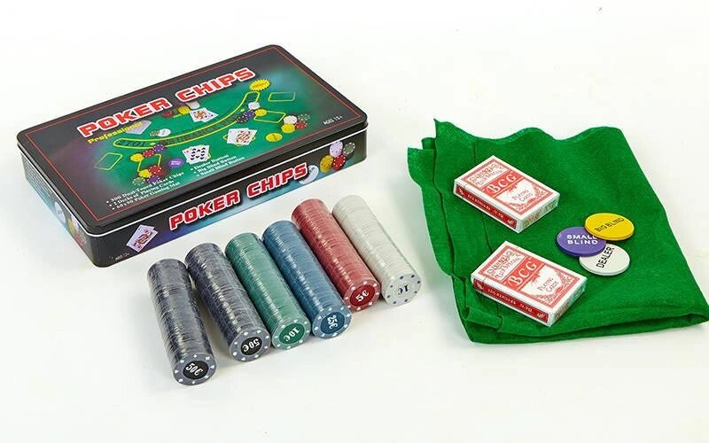 Покерний набір в металевій коробці-300 фішок IG-4394 (з номіналом, 2кол. карт, полотно) від компанії Спортивний інтернет - магазин "One Sport" - фото 1