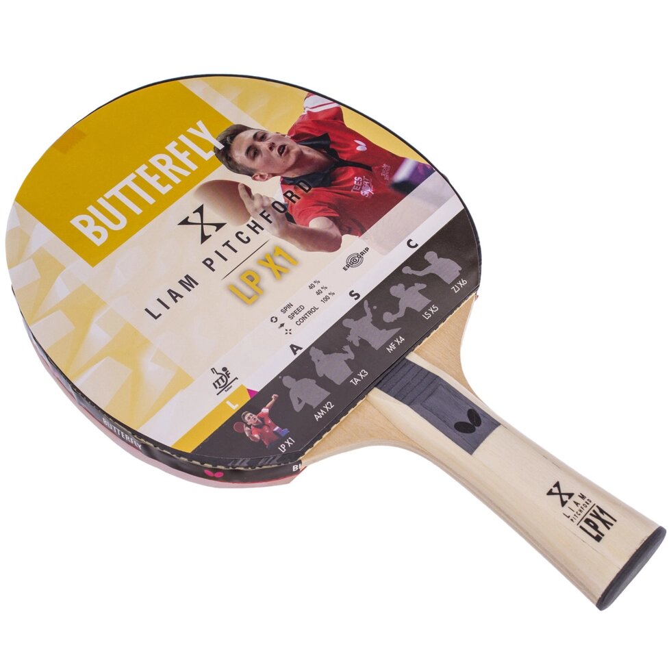 Ракетка для настільного тенісу 1 штука BUTTERFLY 85080 LIAM PITCHFORD LPX1 (деревина, гума) від компанії Спортивний інтернет - магазин "One Sport" - фото 1