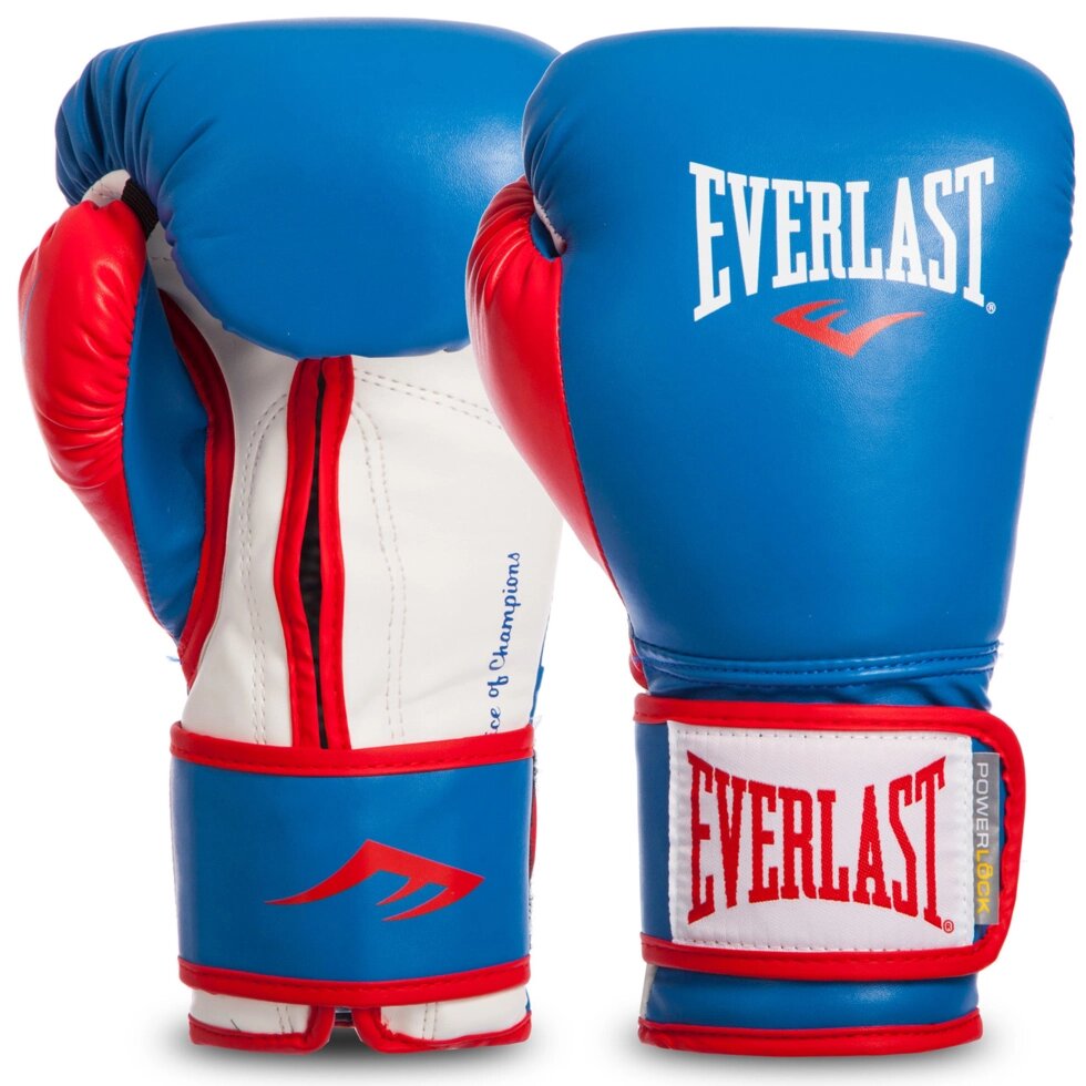 Рукавички боксерські EVERLAST POWERLOCK P00000728 16 унцій синій-червоний-білий від компанії Спортивний інтернет - магазин "One Sport" - фото 1