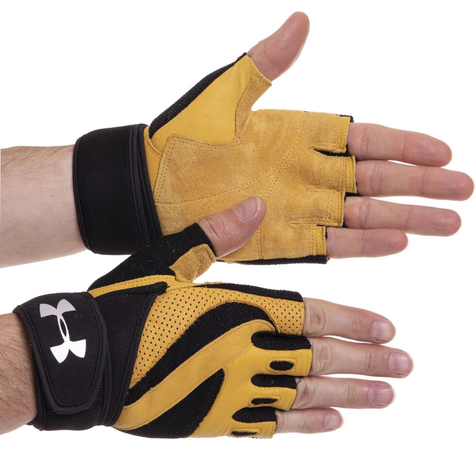 Рукавички для важкої атлетики UAR BC-2427 S-XL чорний-жовтий від компанії Спортивний інтернет - магазин "One Sport" - фото 1