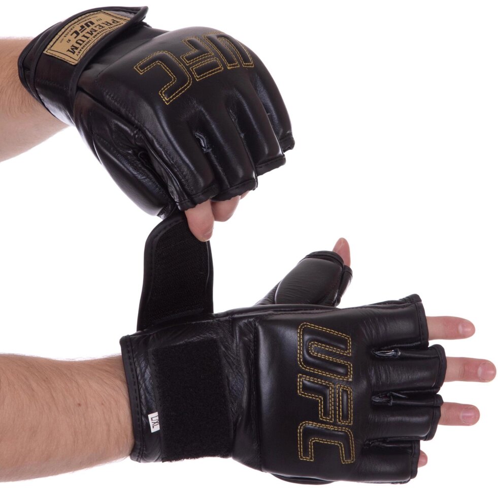 Рукавички для змішаних єдиноборств MMA шкіряні UFC PRO Prem UHK-75059 L-XL чорний від компанії Спортивний інтернет - магазин "One Sport" - фото 1