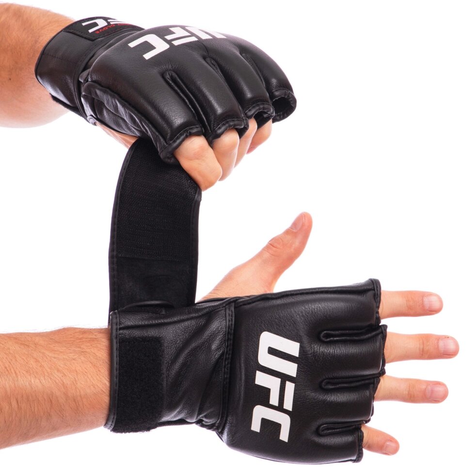 Рукавички для змішаних єдиноборств MMA шкіряні UFC Pro UHK-69908 чорний від компанії Спортивний інтернет - магазин "One Sport" - фото 1