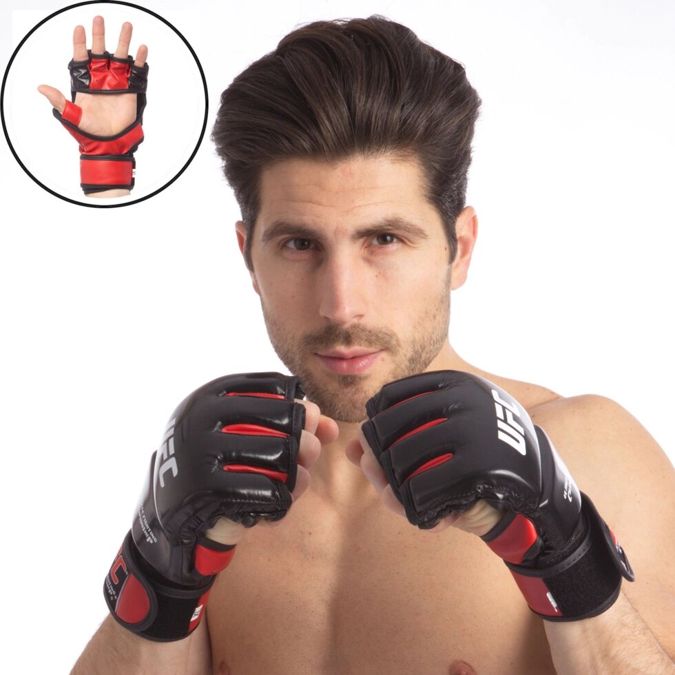 Рукавички для змішаних єдиноборств MMA шкіряні UFC08 S-XL кольори в асортименті від компанії Спортивний інтернет - магазин "One Sport" - фото 1