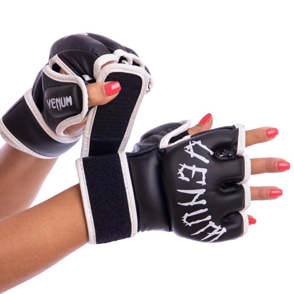 Рукавички для змішаних єдиноборств MMA VNM BO-8354-BK M-XL чорний-білий від компанії Спортивний інтернет - магазин "One Sport" - фото 1