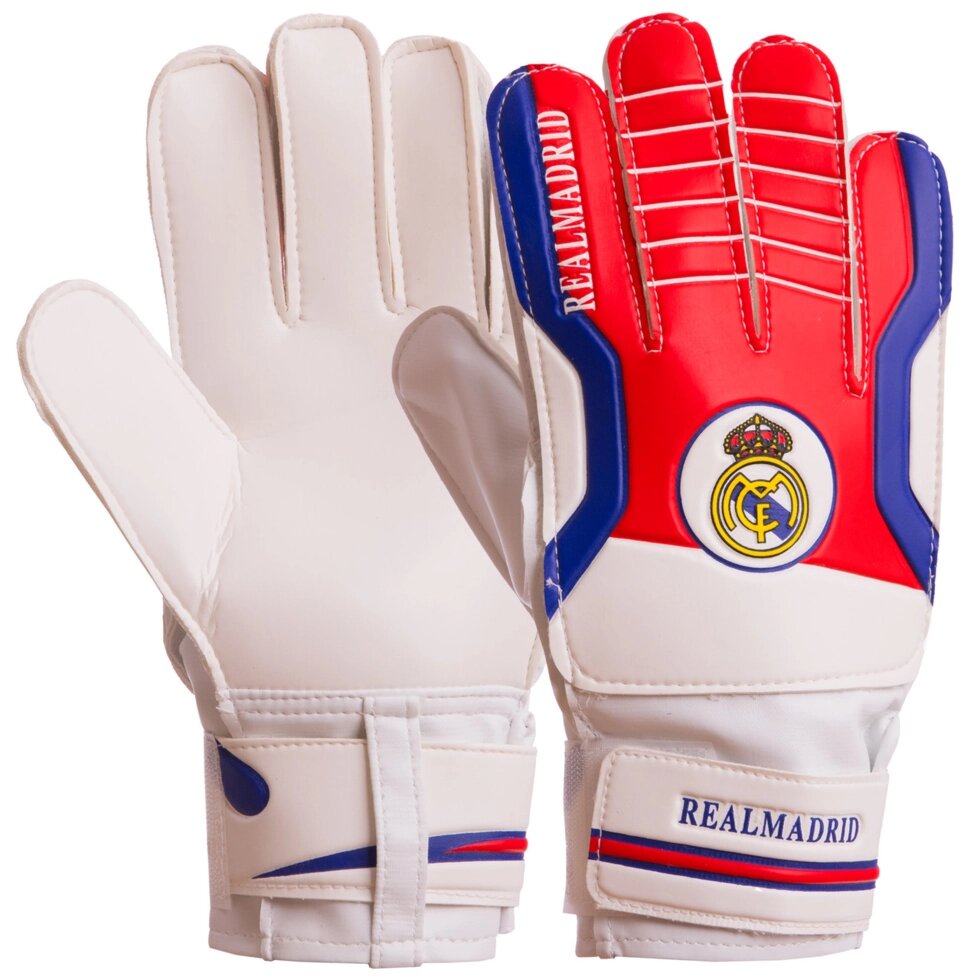 Рукавички воротарські REAL MADRID Zelart FB-3762-04 розмір 8-10 червоний-синій від компанії Спортивний інтернет - магазин "One Sport" - фото 1
