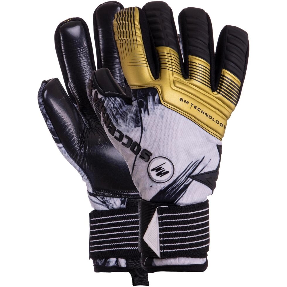 Рукавички воротарські SOCCERMAX GK-008 розмір 8-10 білий-чорний-золотий від компанії Спортивний інтернет - магазин "One Sport" - фото 1