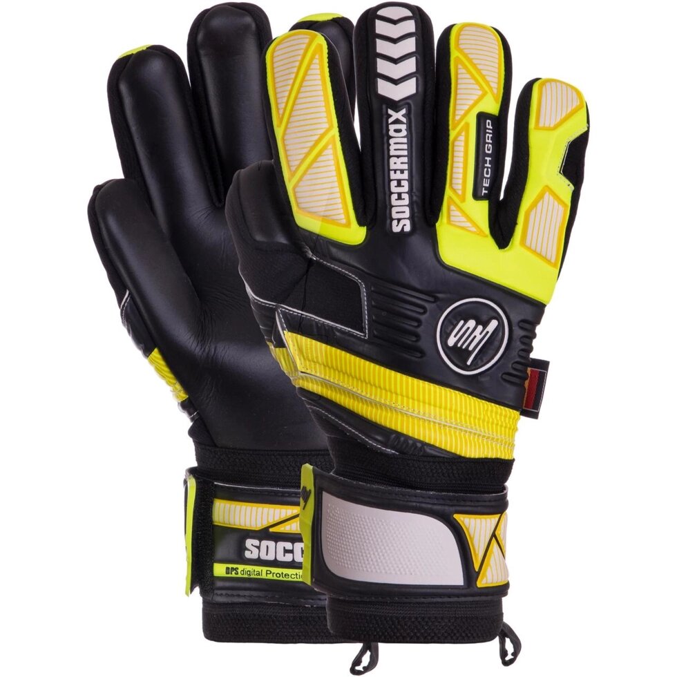 Рукавички воротарські SOCCERMAX GK-019 розмір 8-10 чорний-жовтий від компанії Спортивний інтернет - магазин "One Sport" - фото 1