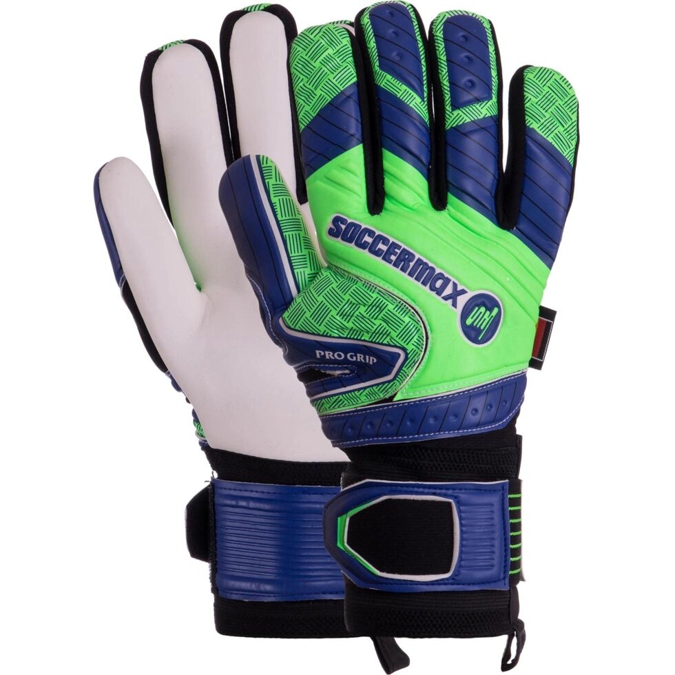 Рукавички воротарські SOCCERMAX GK-021 розмір 8-10 синій-салатовий від компанії Спортивний інтернет - магазин "One Sport" - фото 1
