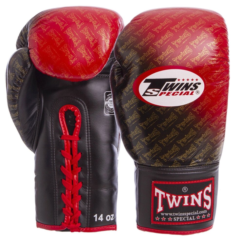 Рукавиці боксерські шкіряні професіональні на шнурівці TWINS FBGLL-TW1 12-16 унцій кольори в асортименті від компанії Спортивний інтернет - магазин "One Sport" - фото 1