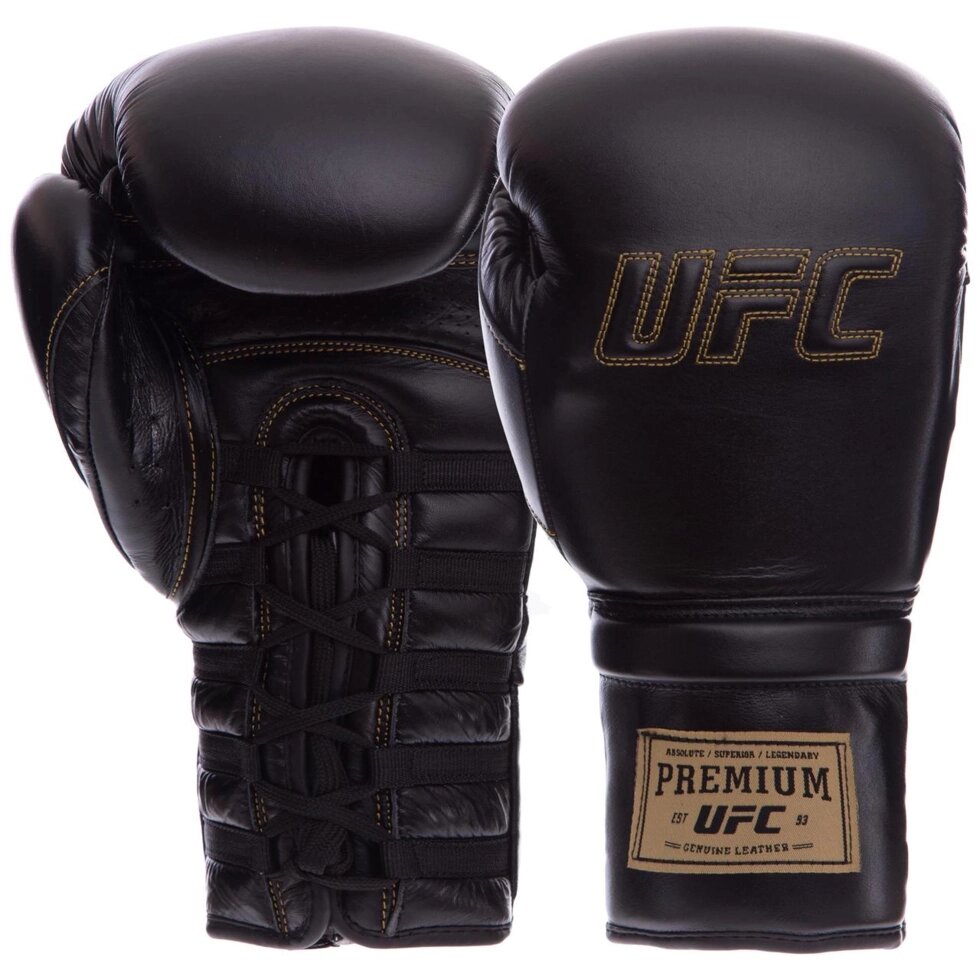 Рукавиці боксерські шкіряні професіональні на шнурівці UFC PRO Prem Lace Up UHK-75045 14унций чорний від компанії Спортивний інтернет - магазин "One Sport" - фото 1