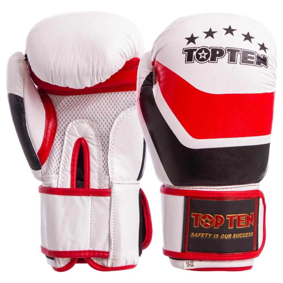 Рукавиці боксерські шкіряні TOP TEN MA-6752 10-14 унцій кольори в асортименті від компанії Спортивний інтернет - магазин "One Sport" - фото 1