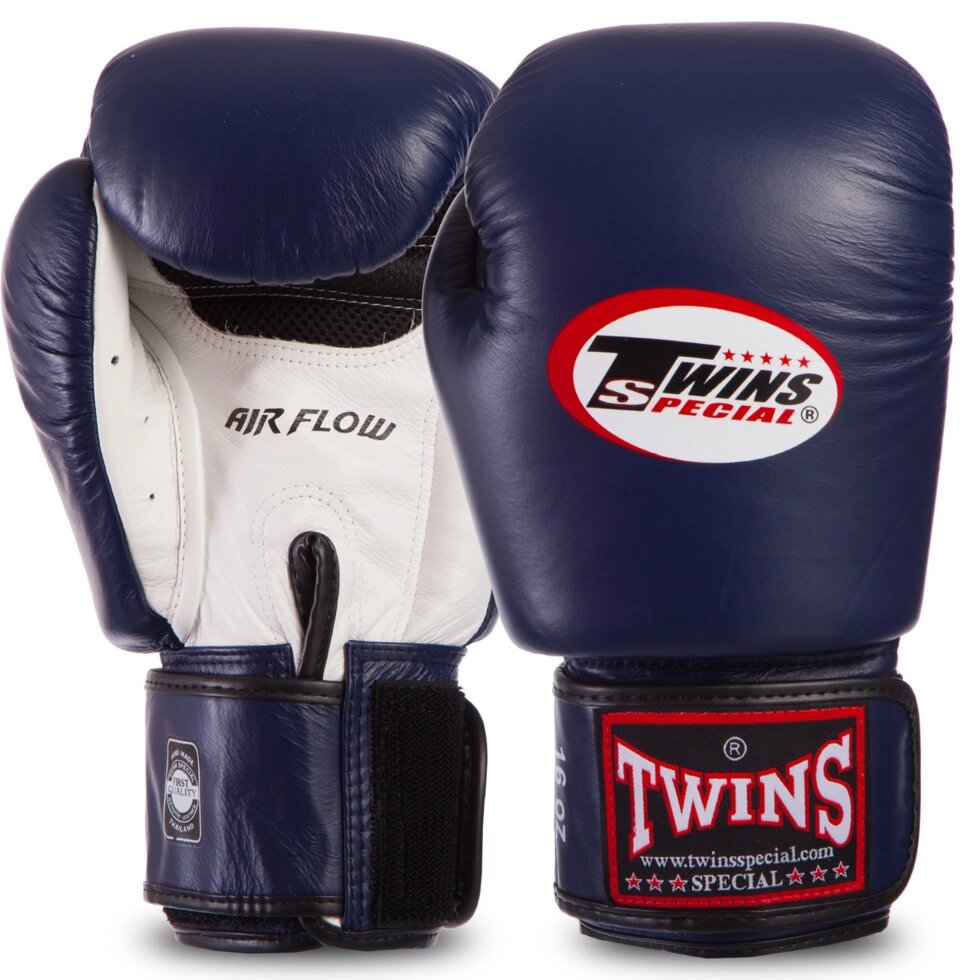 Рукавиці боксерські шкіряні TWINS BGVLA2-WHNVBK 10-16 унцій темно-синій-білий від компанії Спортивний інтернет - магазин "One Sport" - фото 1