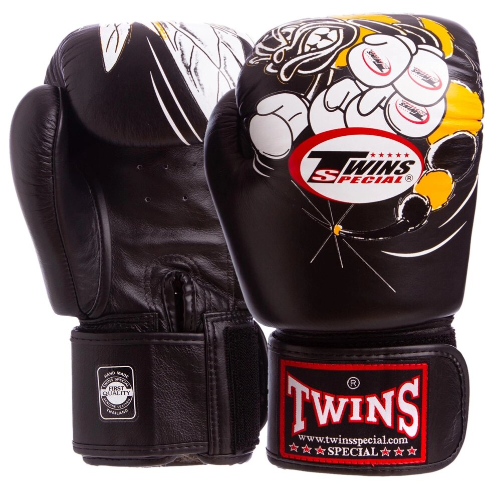 Рукавиці боксерські шкіряні TWINS FBGV-3-15-WH 10-18 унцій чорний від компанії Спортивний інтернет - магазин "One Sport" - фото 1