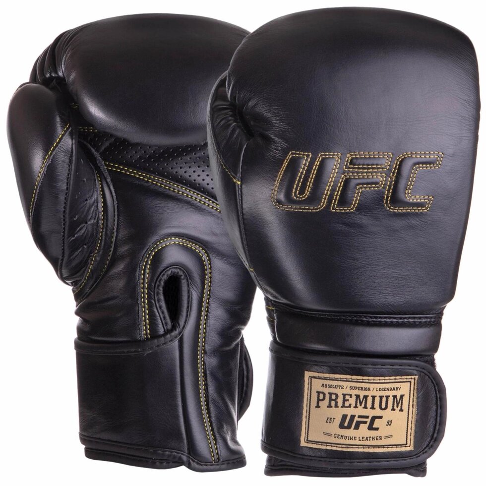 Рукавиці боксерські шкіряні UFC PRO Prem Hook & Loop UHK-75049 14 унцій чорний від компанії Спортивний інтернет - магазин "One Sport" - фото 1