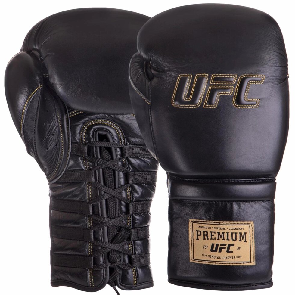 Рукавиці боксерські шкіряні UFC PRO Prem Lace Up UHK-75047 18 унцій чорний від компанії Спортивний інтернет - магазин "One Sport" - фото 1