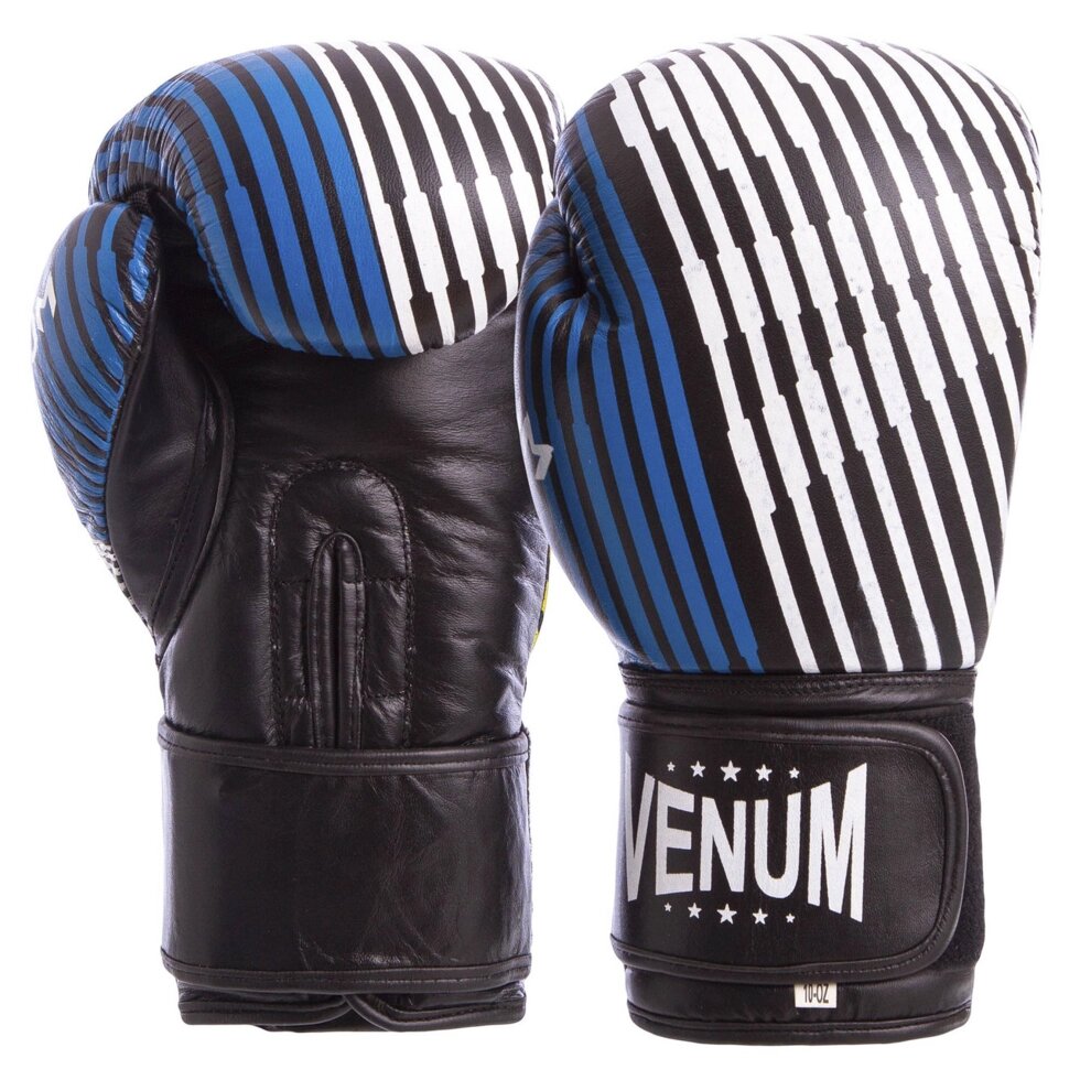 Рукавиці боксерські шкіряні VNM MA-6737 10-12 унцій синій-жовтий-чорний від компанії Спортивний інтернет - магазин "One Sport" - фото 1