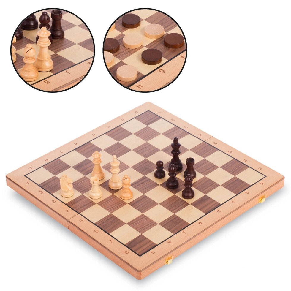 Шахи, шашки 2 в 1 дерев'яні W9052 (фігури-дерево, р-р дошки 52см x 52см) від компанії Спортивний інтернет - магазин "One Sport" - фото 1