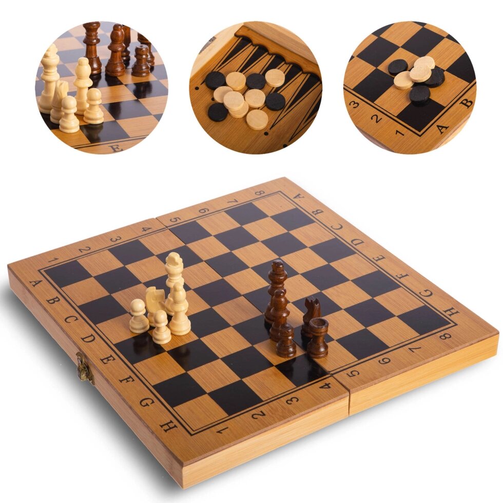 Шахи, шашки, нарди 3 в 1 бамбукові B-3116 (фігури-дерево, р-р дошки 29х29см) від компанії Спортивний інтернет - магазин "One Sport" - фото 1