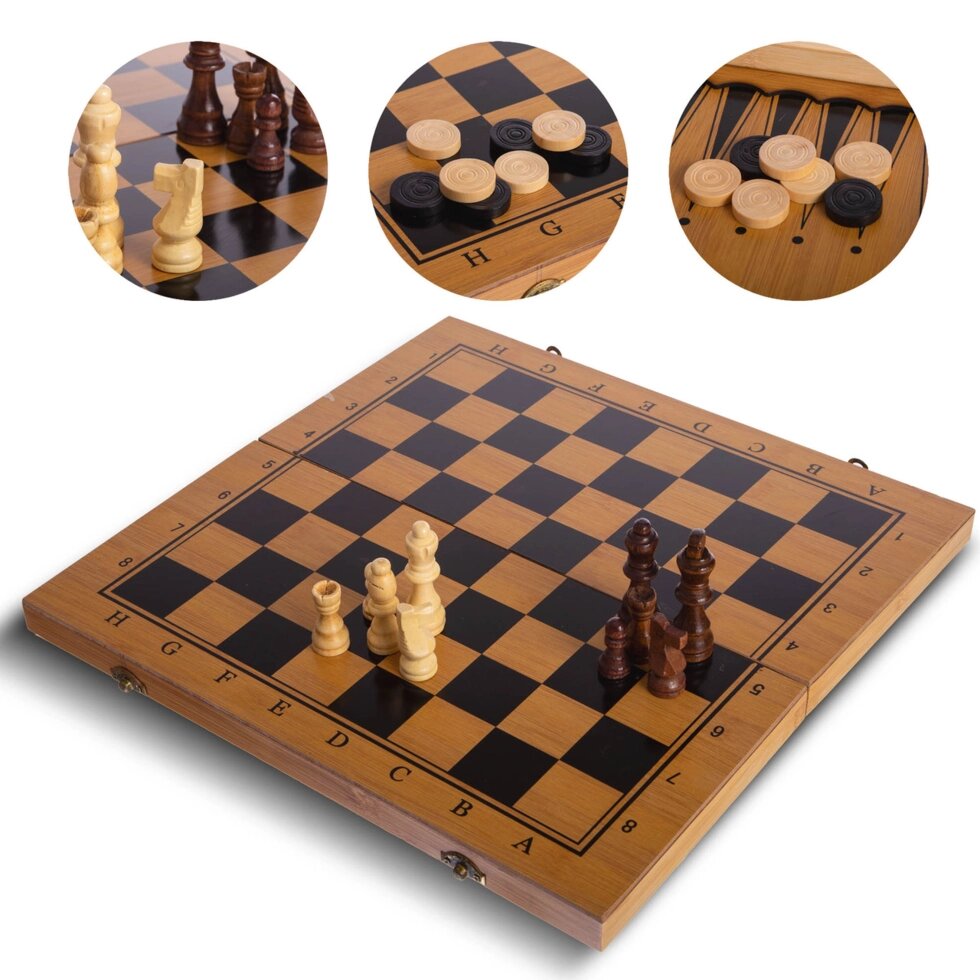 Шахи, шашки, нарди 3 в 1 бамбукові B-3140 (фігури-дерево, р-р дошки 39х39см) від компанії Спортивний інтернет - магазин "One Sport" - фото 1