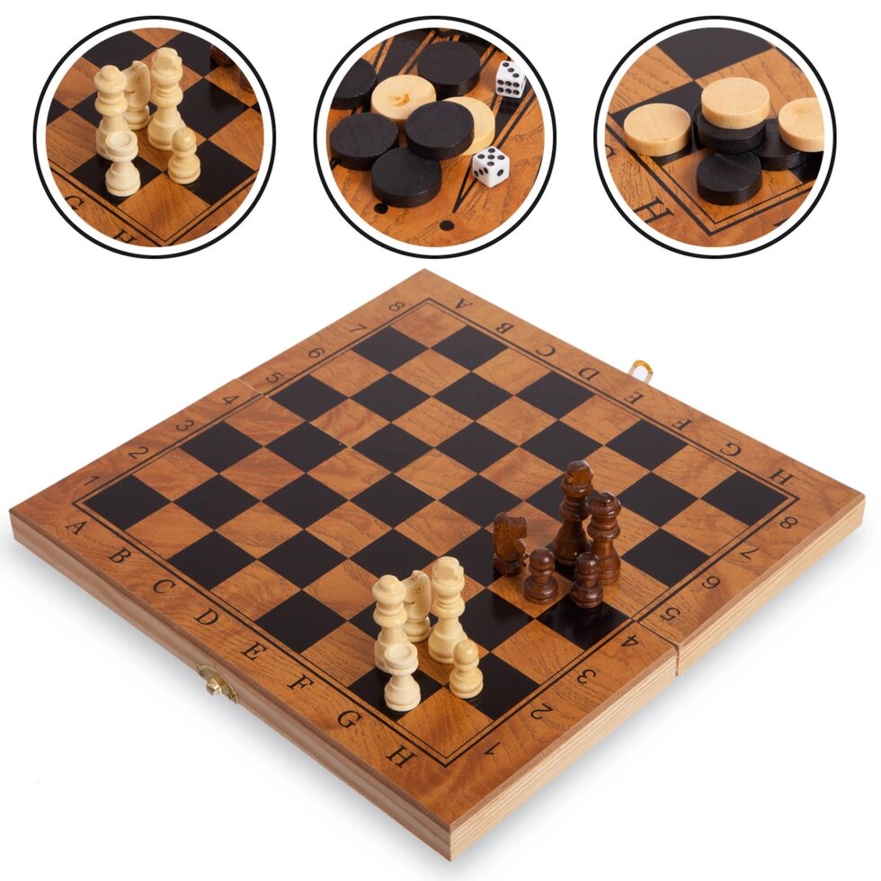 Шахи, шашки, нарди 3 в 1 дерев'яні S4034 (фігури-дерево, р-р дошки 39див x 39див) від компанії Спортивний інтернет - магазин "One Sport" - фото 1
