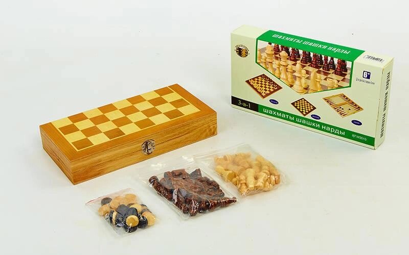 Шахи, шашки, нарди 3 в 1 дерев'яні W3015 (фігури-дерево, р-р дошки 30см х 30см) від компанії Спортивний інтернет - магазин "One Sport" - фото 1