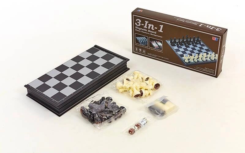 Шахи, шашки, нарди 3 в 1 дорожні пластикові магнітні IG-48812 (р-р дошки 32см x 32см) від компанії Спортивний інтернет - магазин "One Sport" - фото 1