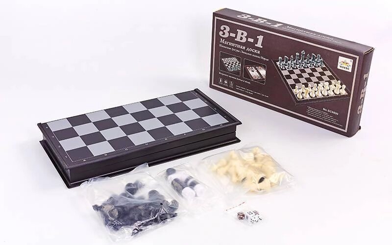 Шахи, шашки, нарди 3 в 1 дорожні пластикові магнітні SC9800 (р-р дошки 47см x 47см) від компанії Спортивний інтернет - магазин "One Sport" - фото 1