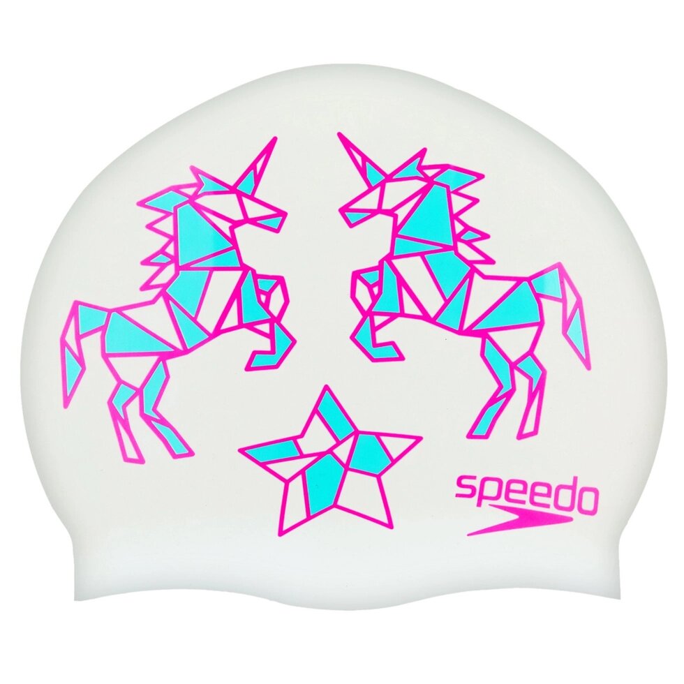 Шапочка для плавання дитяча SPEEDO JUNIOR SLOGAN PRINT 808386B967 (силікон, білий рожевий) від компанії Спортивний інтернет - магазин "One Sport" - фото 1