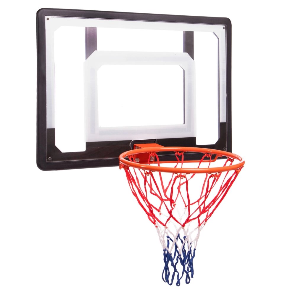 Щит баскетбольний з кільцем і сіткою S010 (щит-PC,р-р 80х58см, кільце (16мм) d-38см, сітка NY) від компанії Спортивний інтернет - магазин "One Sport" - фото 1