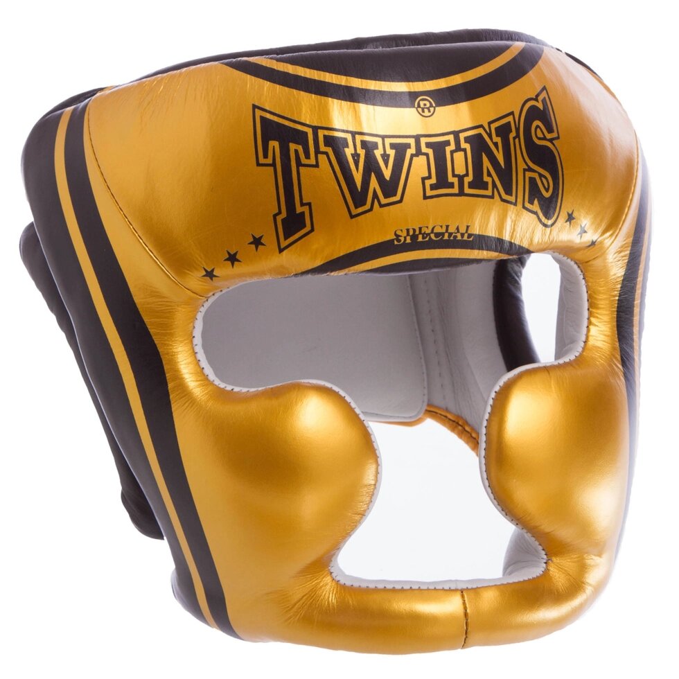 Шолом боксерський з повним захистом шкіряний TWINS FHG-TW4GD-BK S-XL золотий-чорний від компанії Спортивний інтернет - магазин "One Sport" - фото 1