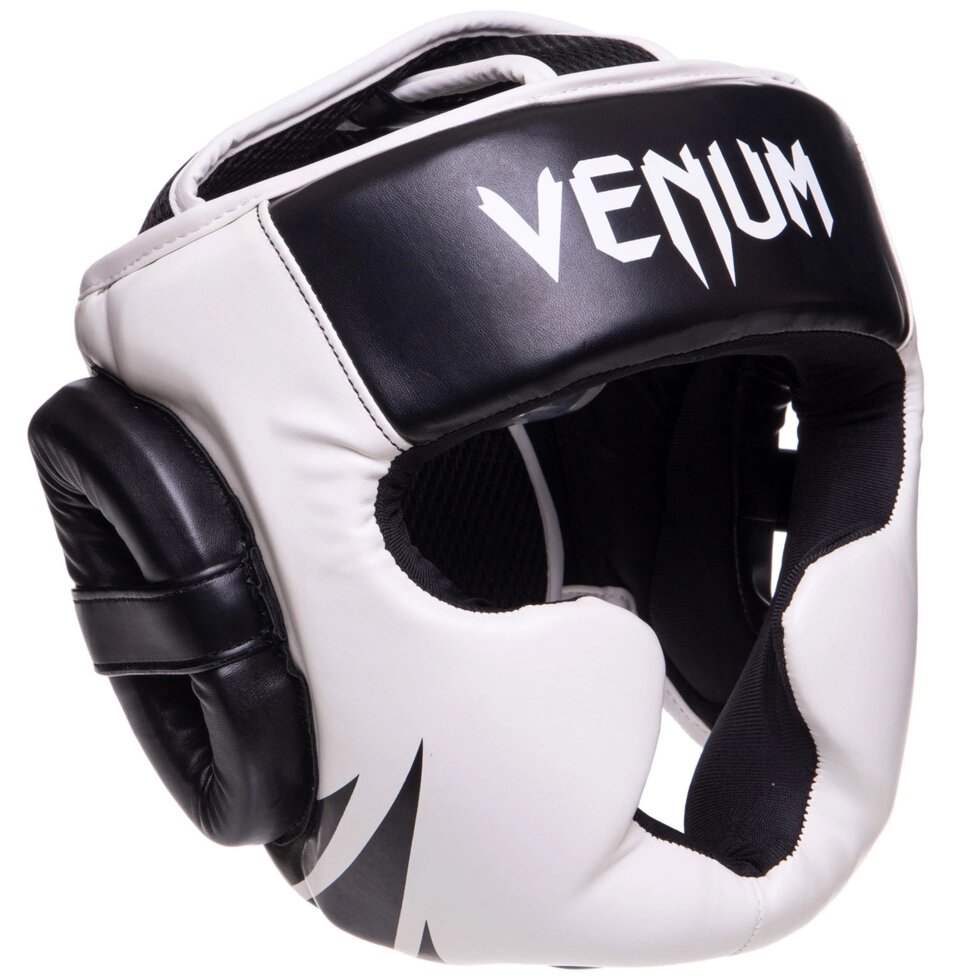 Шолом боксерський з повним захистом шкіряний VENUM CHALLENGER VN0771 розмір універсальний (one size) чорний-білий від компанії Спортивний інтернет - магазин "One Sport" - фото 1