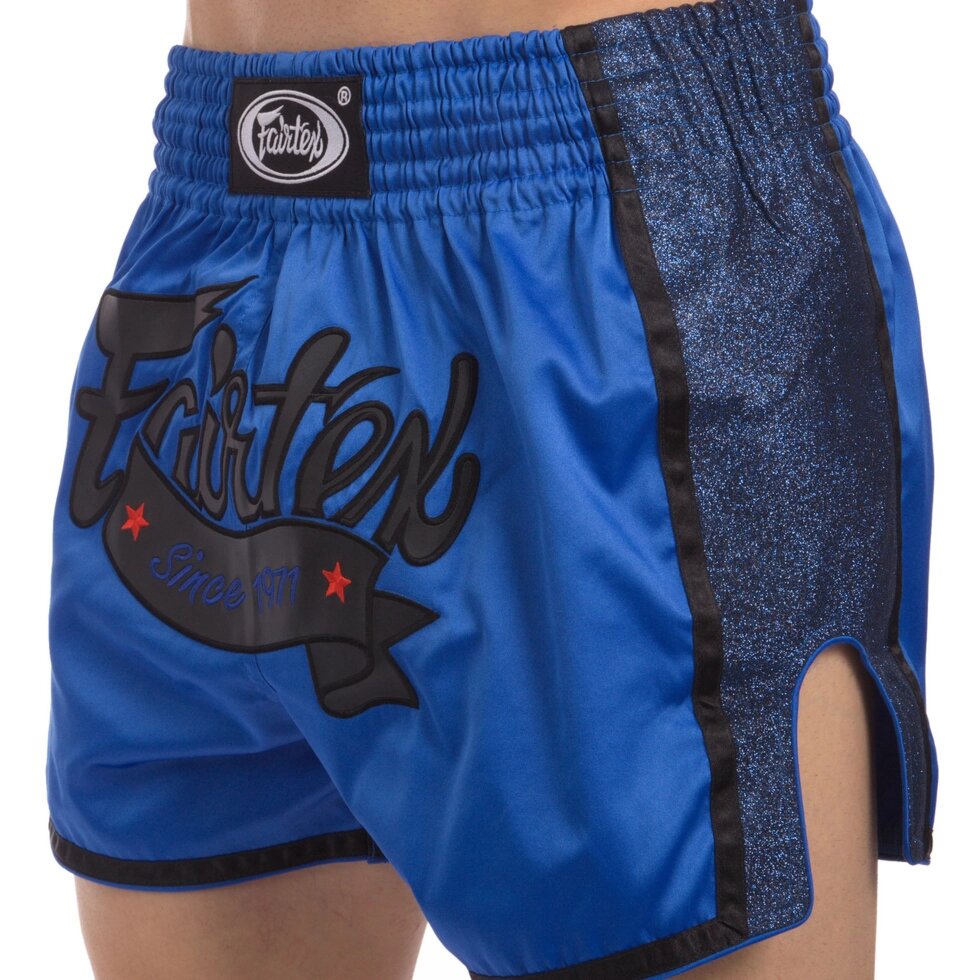 Шорти для тайського боксу та кікбоксингу FAIRTEX BS1702 S-XL синій-чорний від компанії Спортивний інтернет - магазин "One Sport" - фото 1