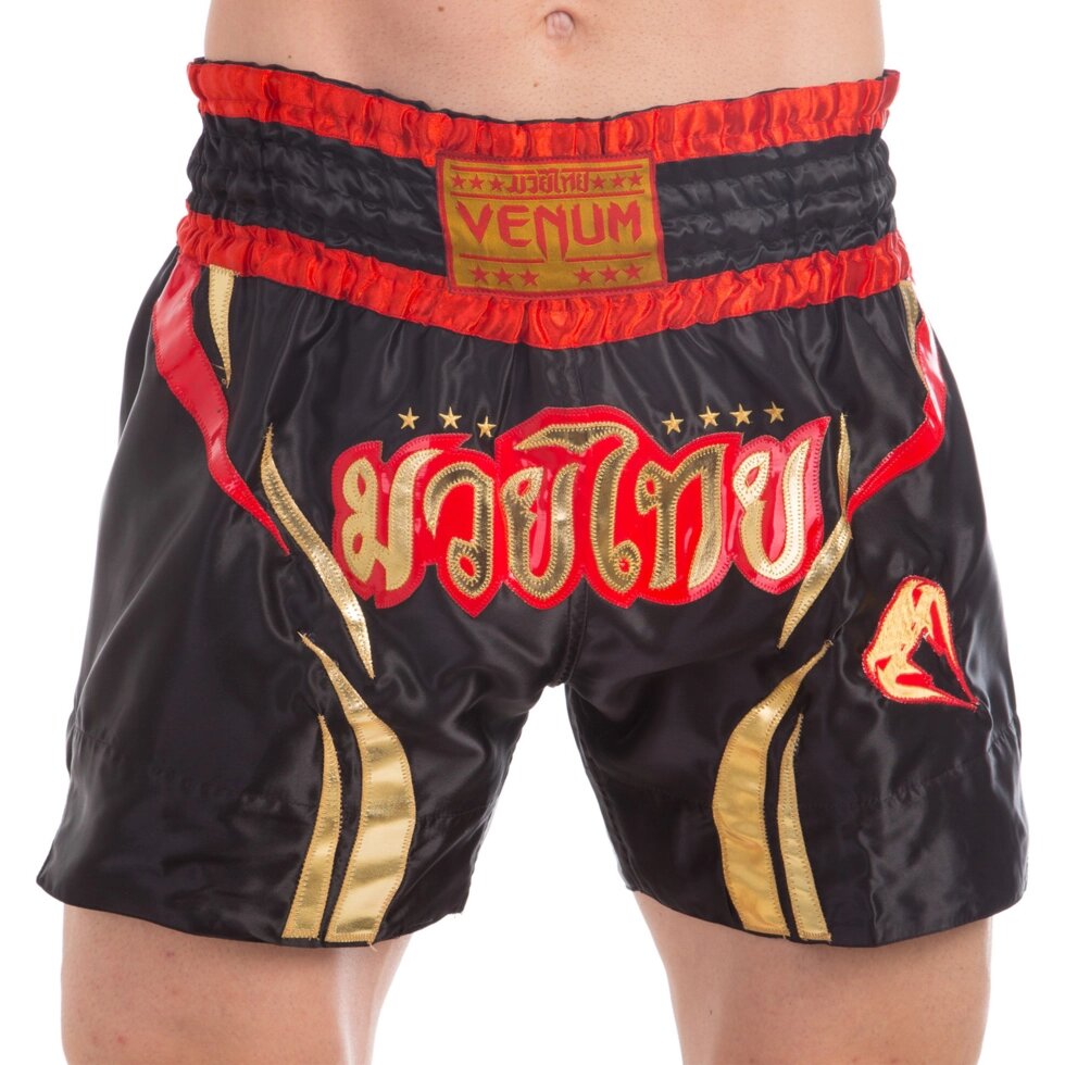Шорти для тайського боксу та кікбоксингу VNM CHAIYA VL-0218 S-L чорний-червоний від компанії Спортивний інтернет - магазин "One Sport" - фото 1